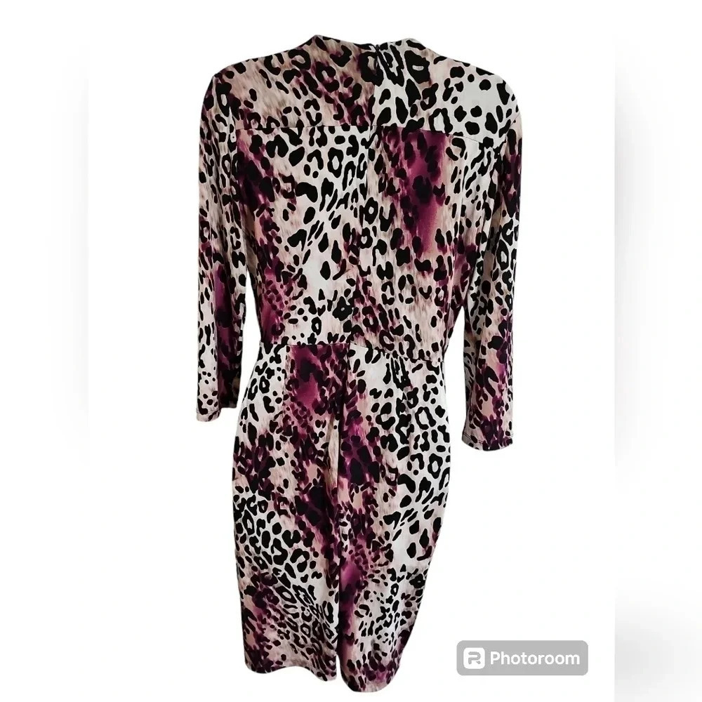 Calvin Klein Womens 6 Leopard Wrap Dress Purple Black Cocktail Party Y2K Luxury - Picture 4 of 8